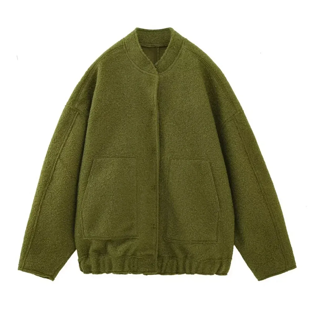 Loose Oversized Bomber Round Neck Long Sleeve Casual Coat