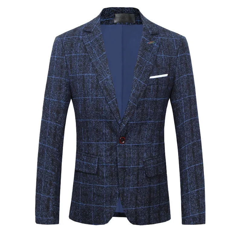 Men's Slim Fit Plaid Suit Coat
