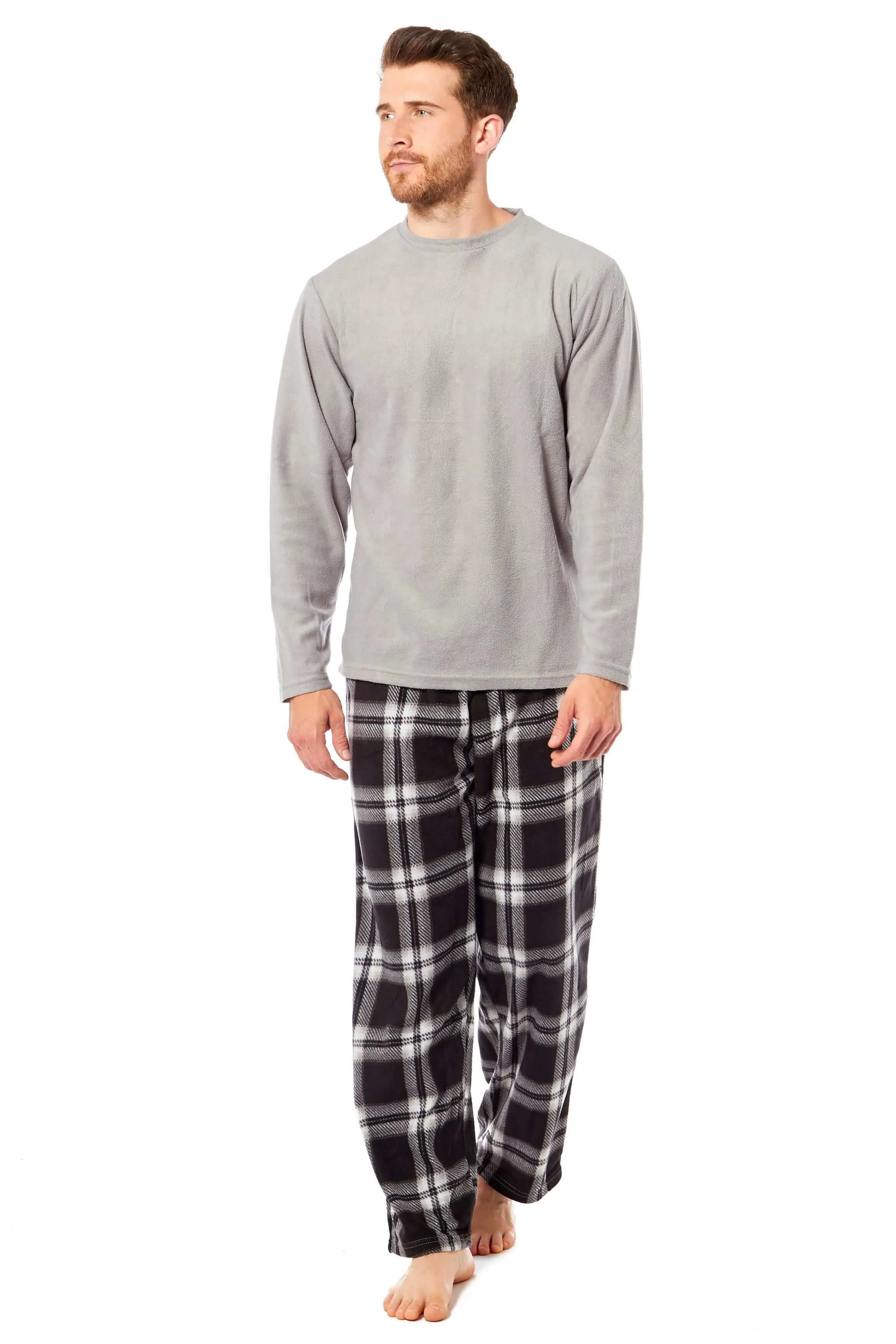 Men's Thermal Fleece Pyjama Set with Stylish Check Pants Soft Warm Loungewear PJs for Winter Perfect for Sleeping and Lounging in Various Sizes by Daisy Dreamer