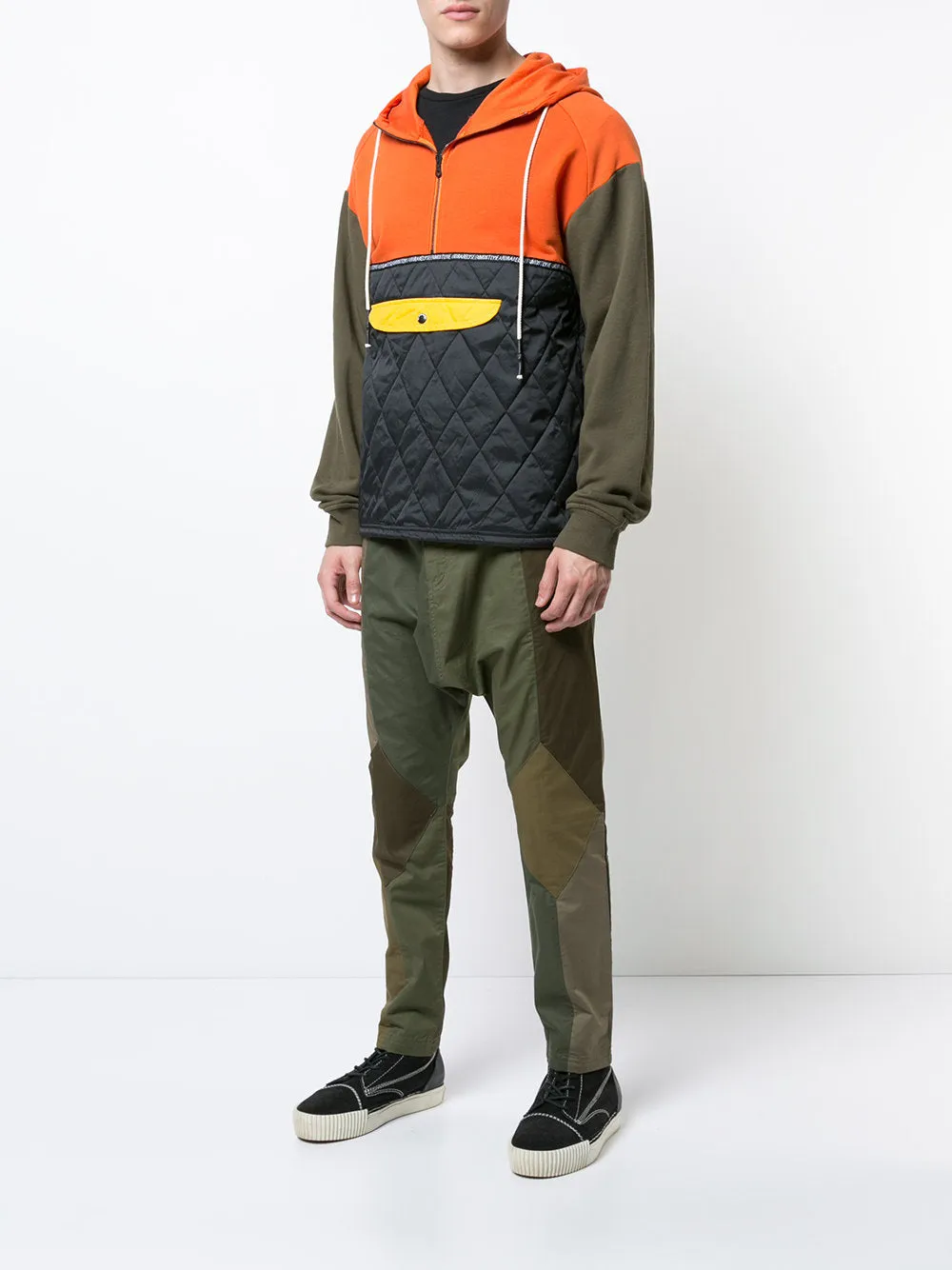 MIXED COLOR AND FABRIC HOODIE