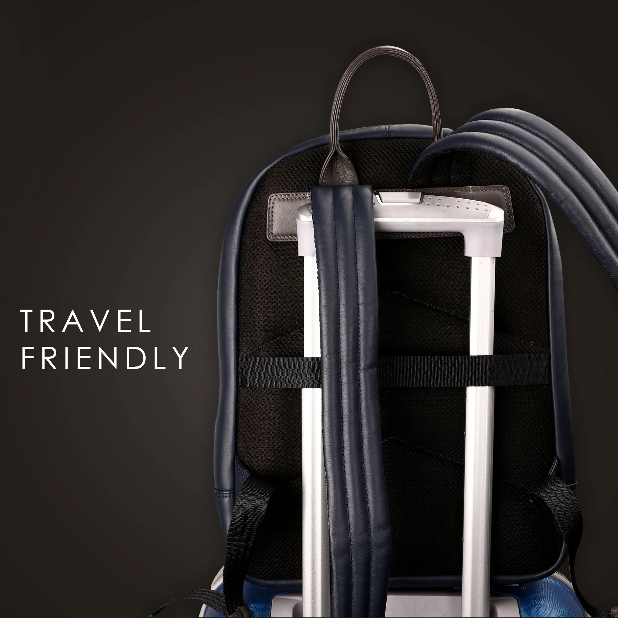 MountJoy Leather Backpack | 100 % Genuine Leather Backpack For Women | Colour - Navy Blue