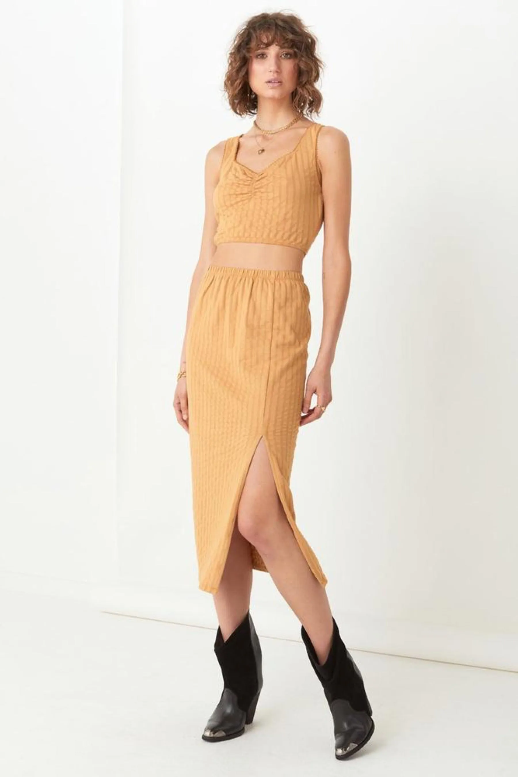 Mustard Bonnie Midi Skirt