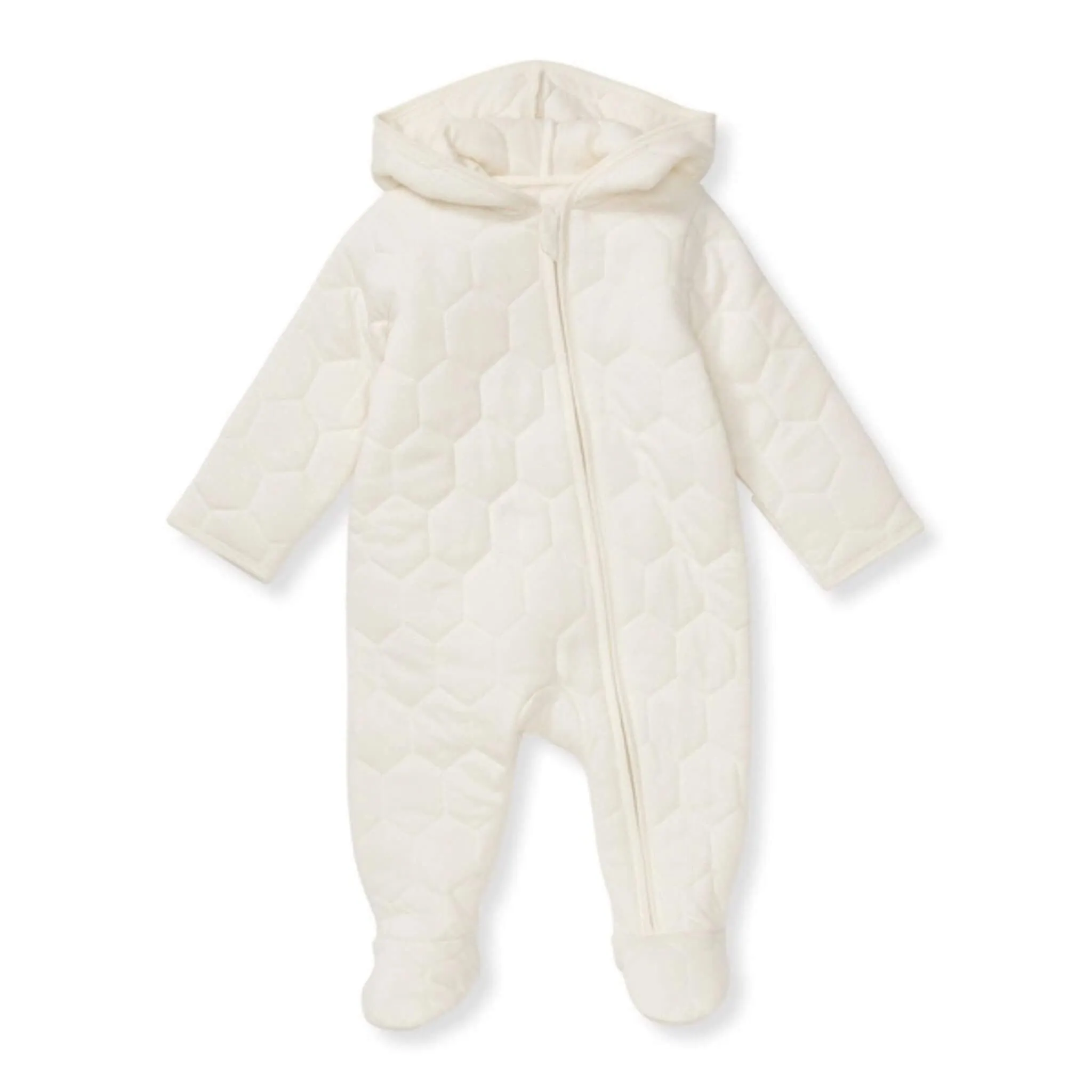 Organic Honeycomb Quilted Baby Zipsuit - Frost White