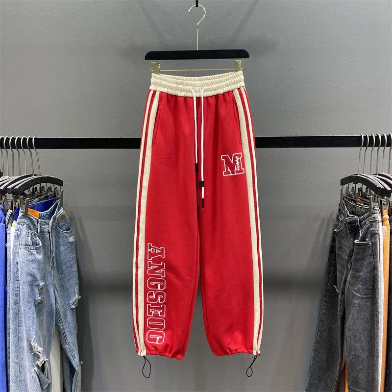 Sweatpants high street women letter embroidery loose fit