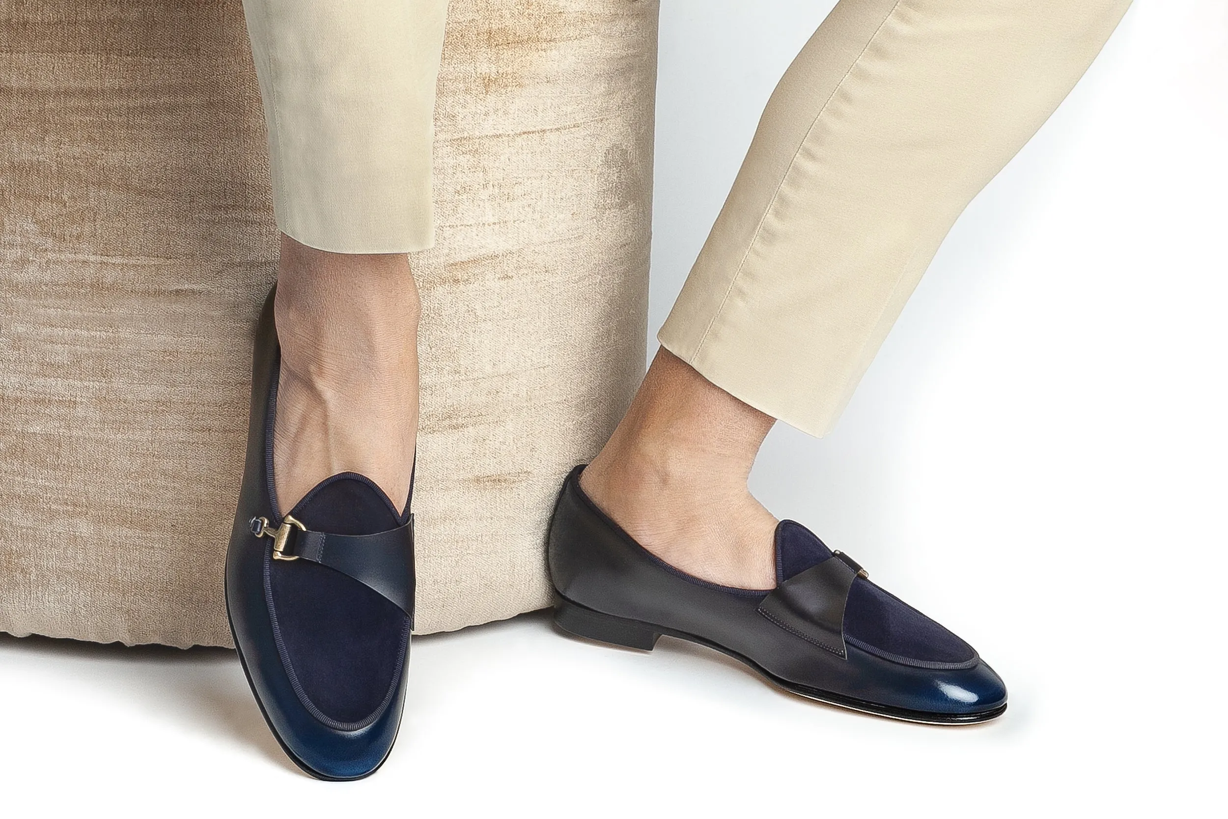 TANGERINE 12 CORDOVAN NAVY BELGIAN LOAFERS