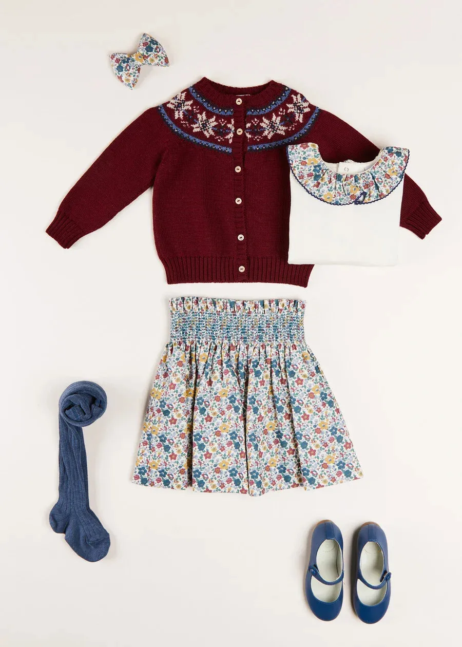 The Classic Burgundy Fair Isle Cardigan Girl Look