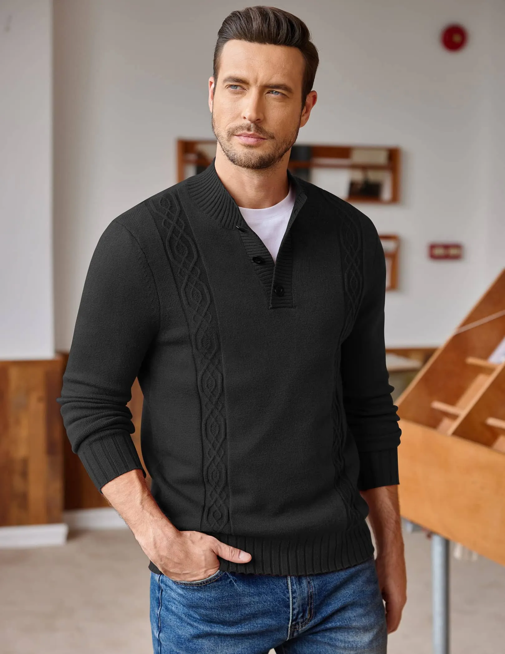 Twisted Stand Collar Knitted Pullover Sweater (US Only)