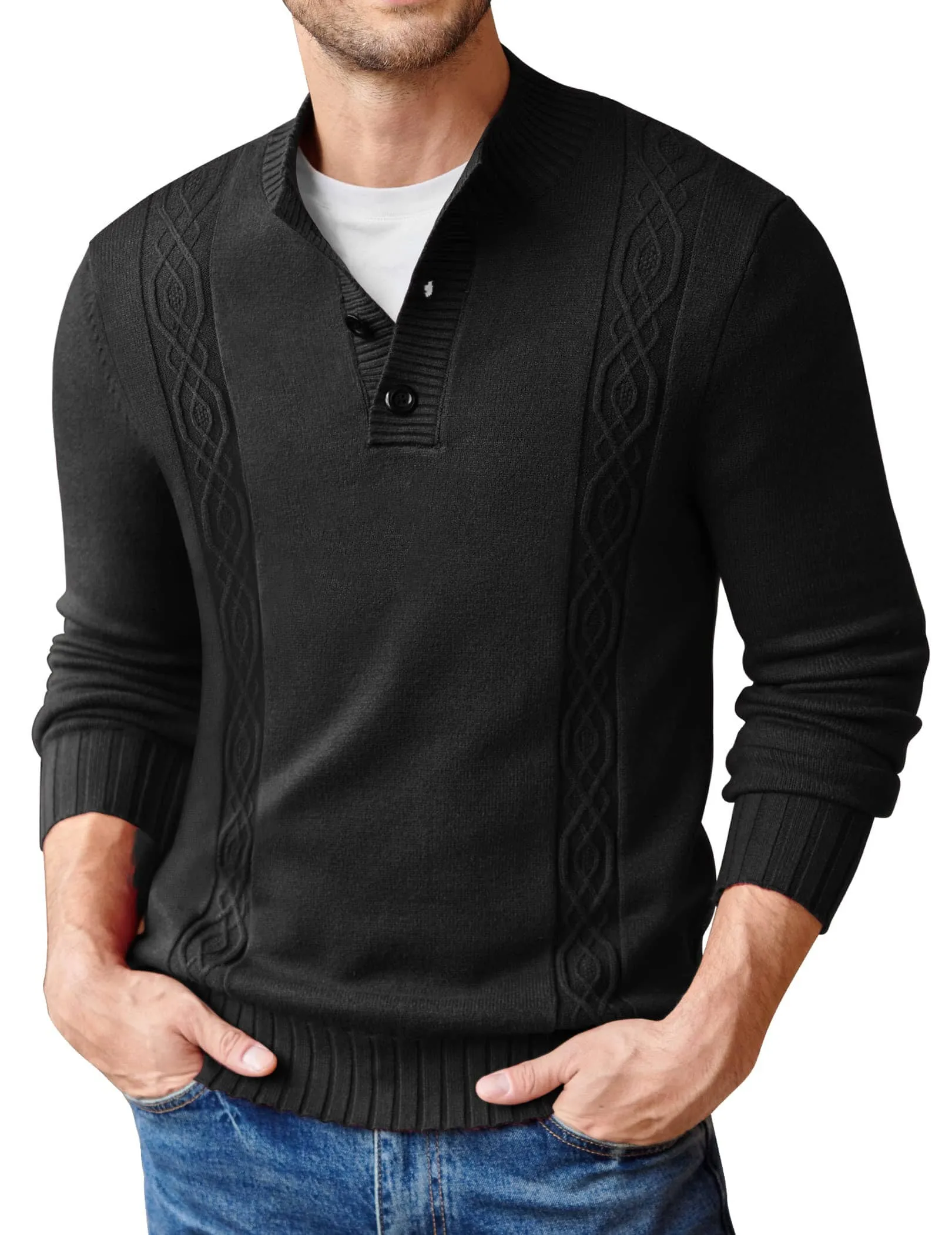 Twisted Stand Collar Knitted Pullover Sweater (US Only)