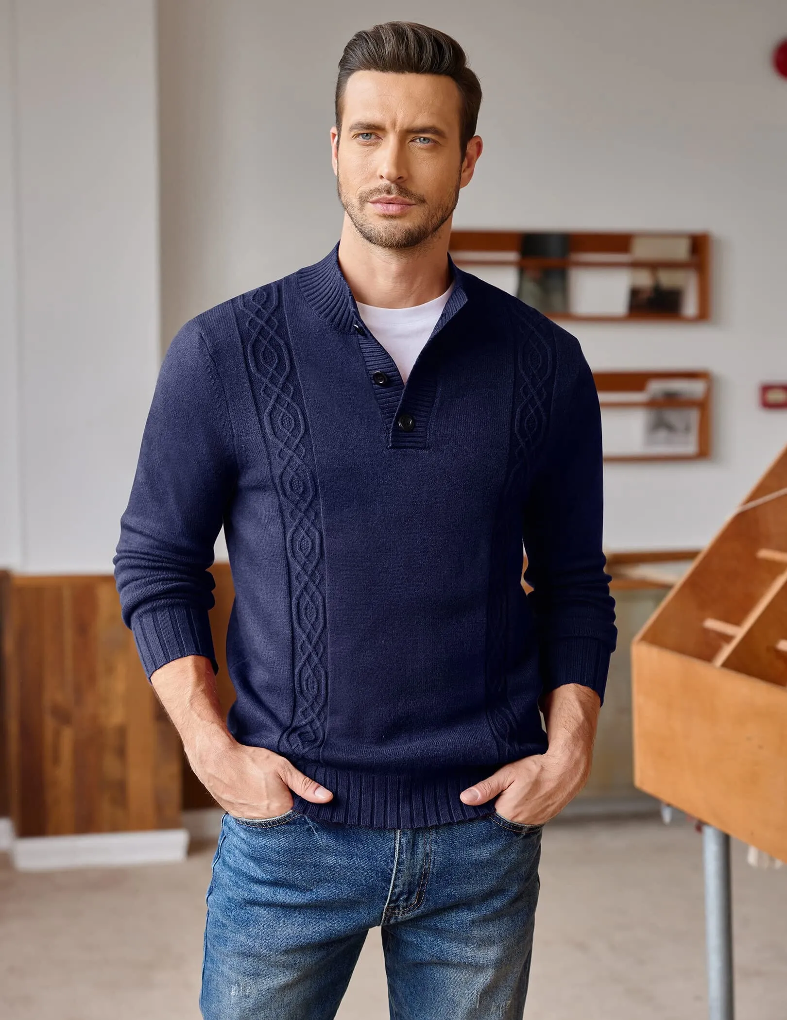 Twisted Stand Collar Knitted Pullover Sweater (US Only)