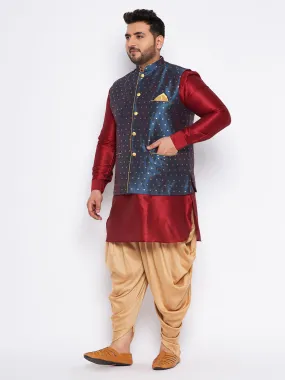VASTRAMAY Blue Zari Weaved Nehru Jacket With Kurta Dhoti Set