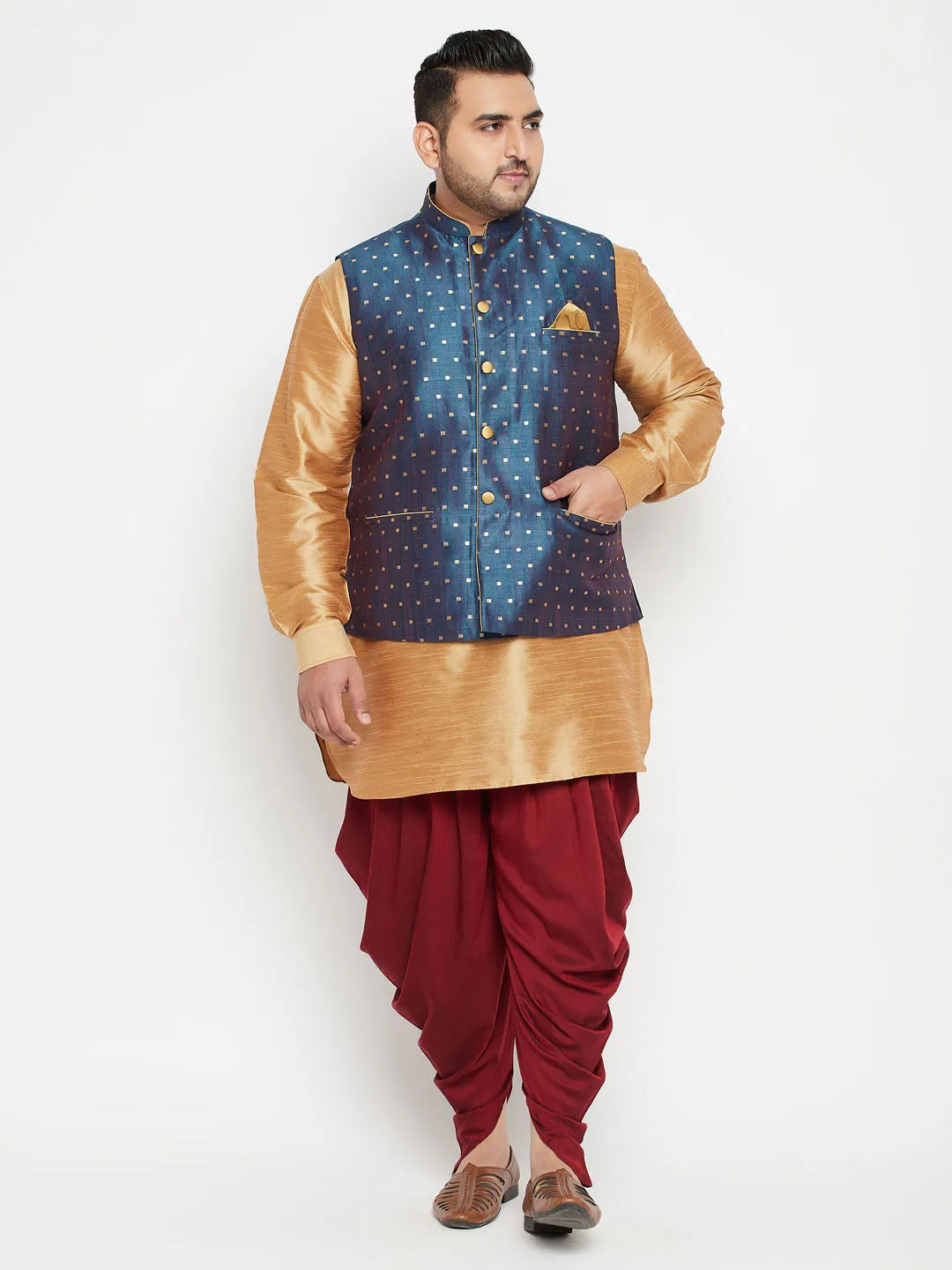 VASTRAMAY Blue Zari Weaved Nehru Jacket