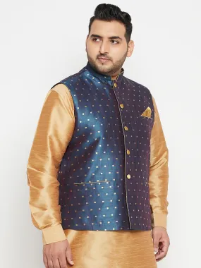 VASTRAMAY Blue Zari Weaved Nehru Jacket