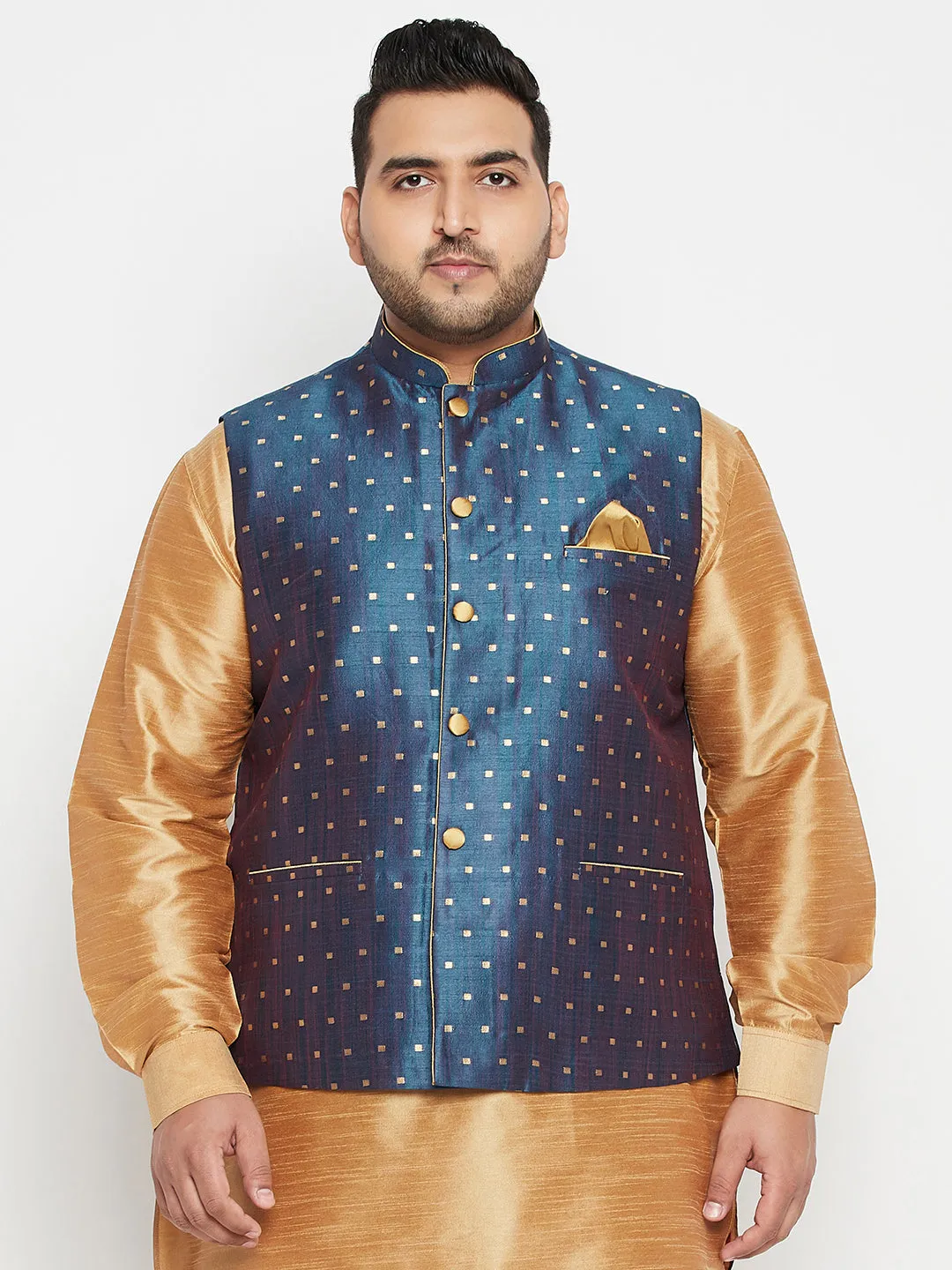 VASTRAMAY Blue Zari Weaved Nehru Jacket
