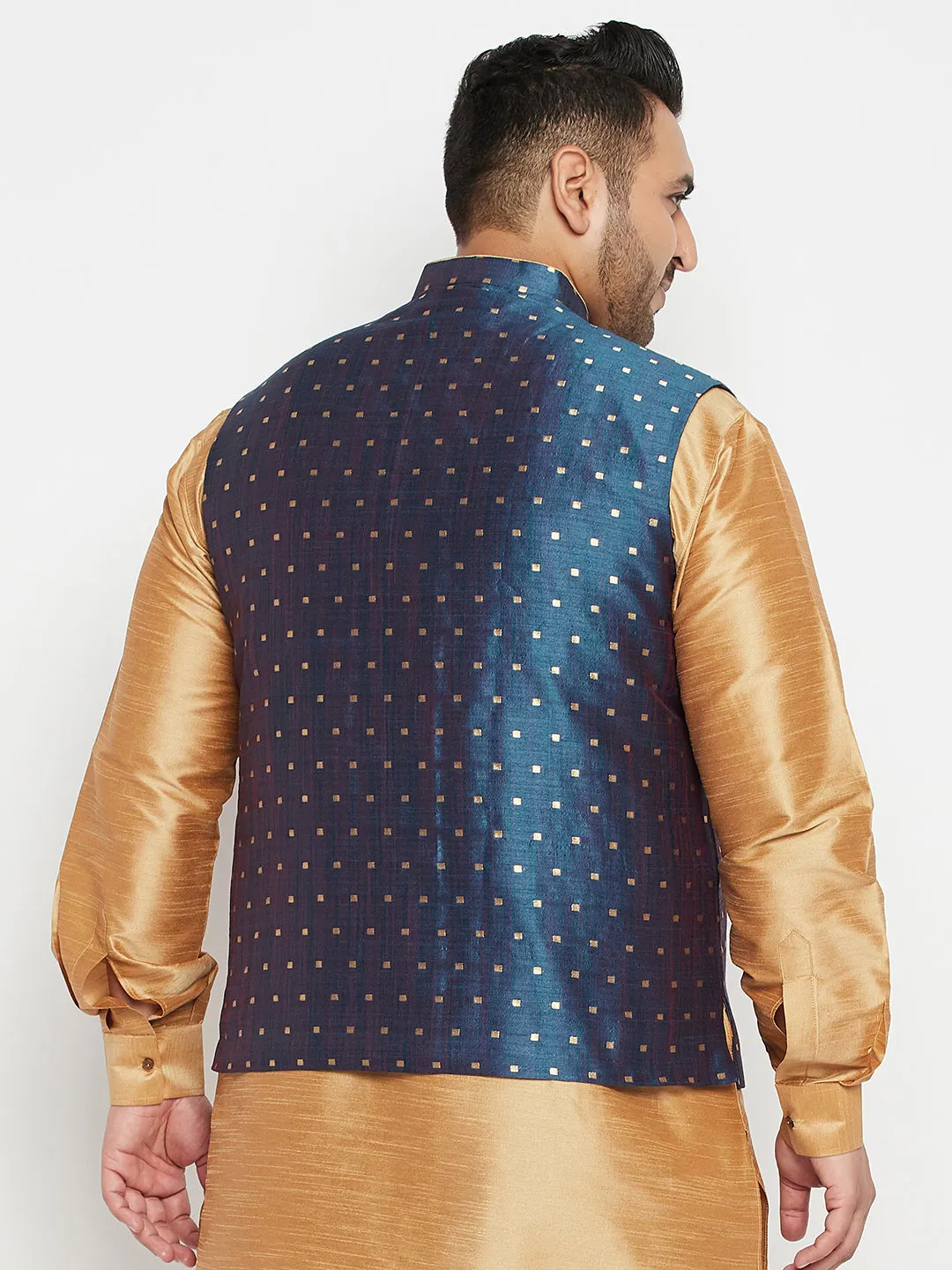 VASTRAMAY Blue Zari Weaved Nehru Jacket