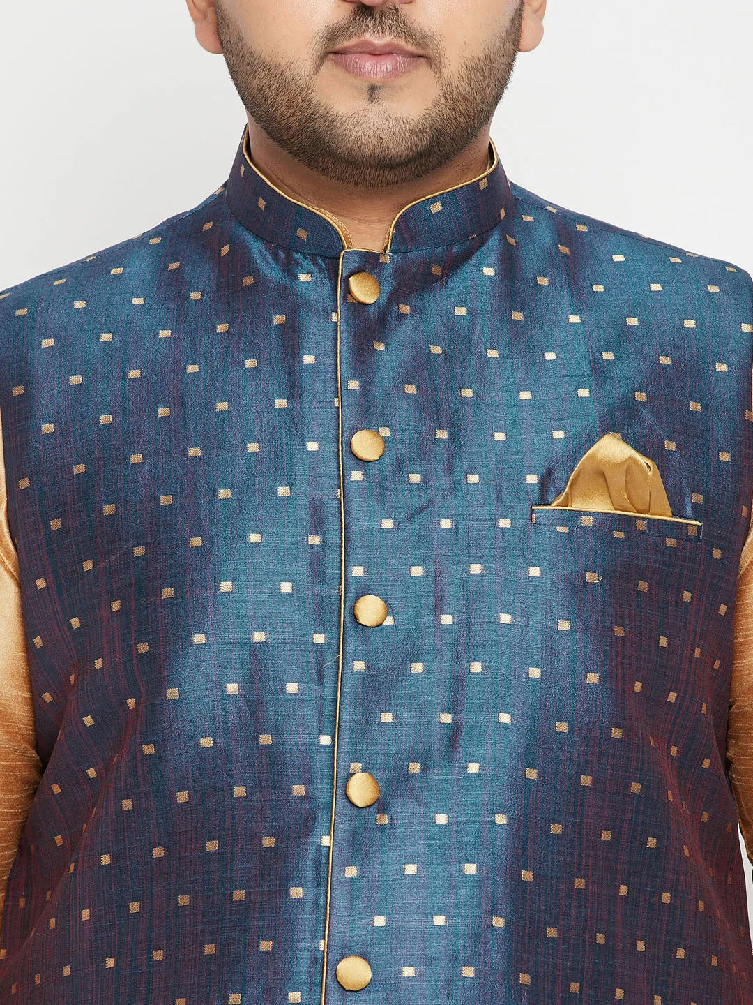 VASTRAMAY Blue Zari Weaved Nehru Jacket