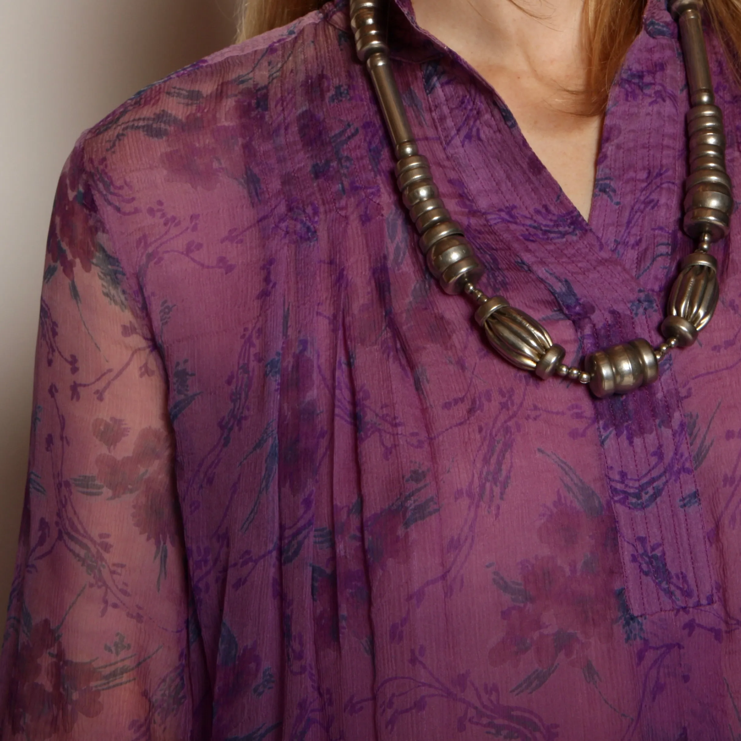 Vintage 70's India Block Print Floral Silk Midi Dress