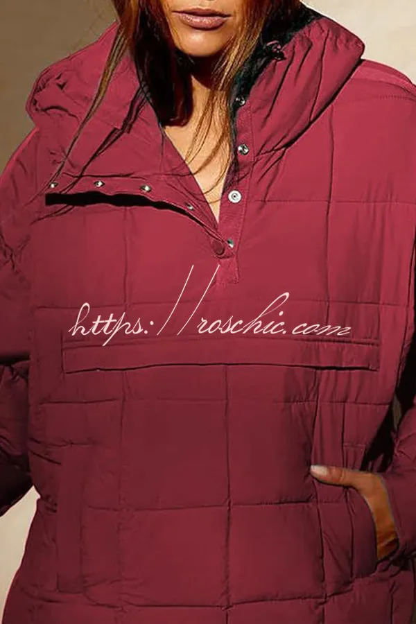 Warms My Soul Pocket Quilted Puffer Relaxed Pullover Hoodie