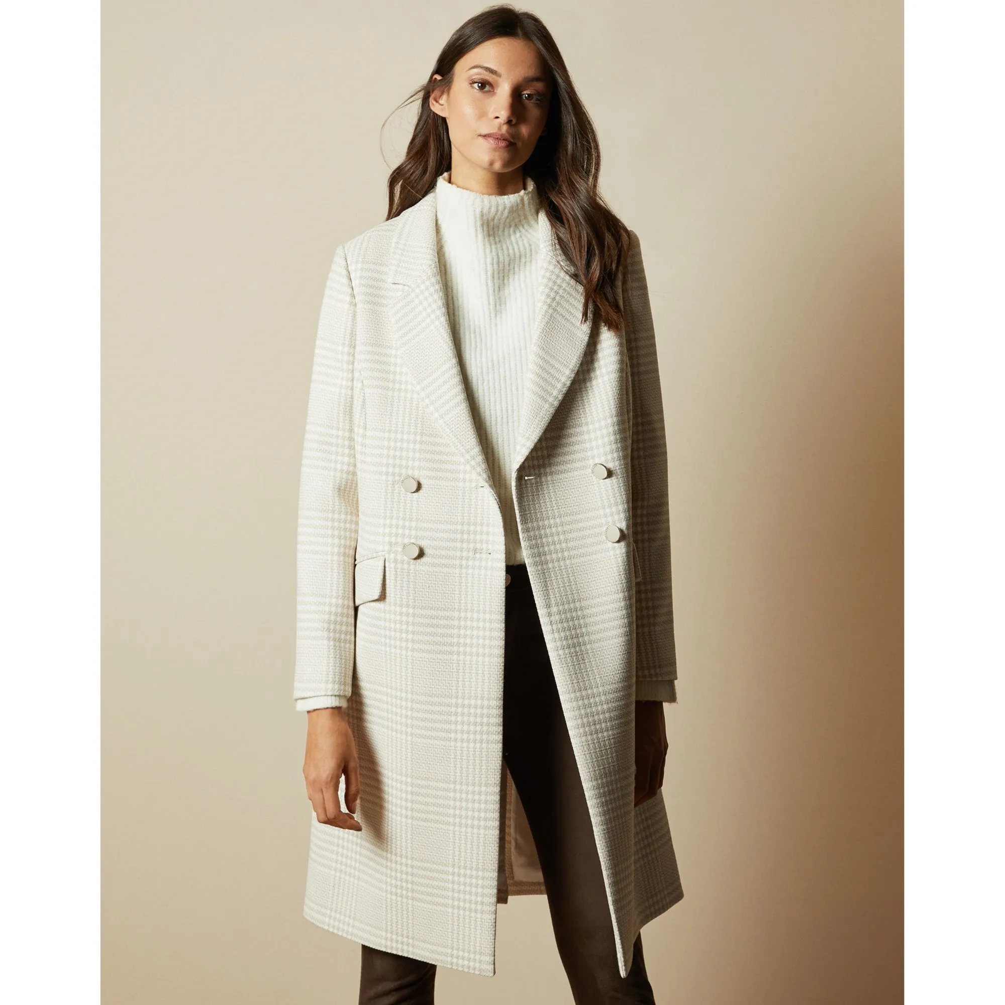 Women Sophili-Double Breasted Collar Coat - Natural