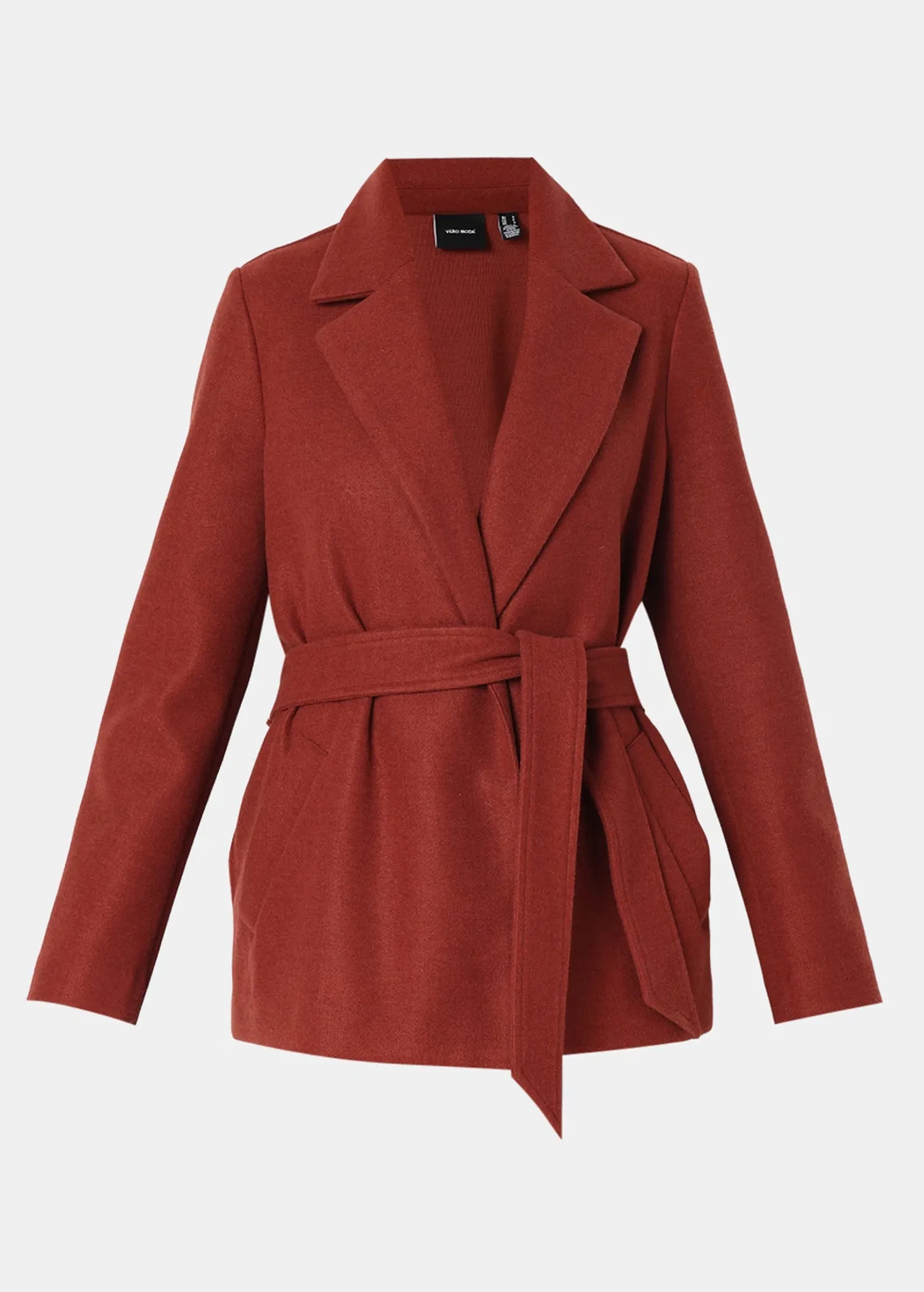 Women's Plain Belted Coat,Brick