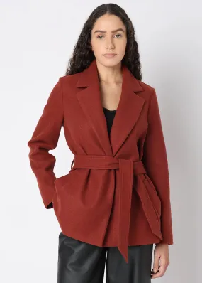Women's Plain Belted Coat,Brick