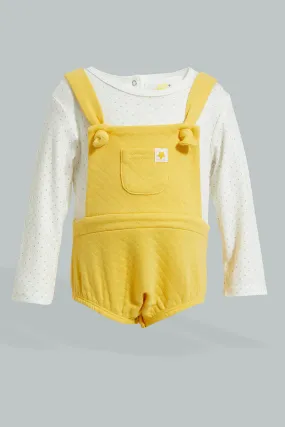 Yellow/White Velour Top Unisex Dungaree Romper